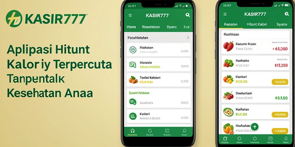 Antarmuka KASIR777 yang intuitif untuk menghitung kalori makanan.