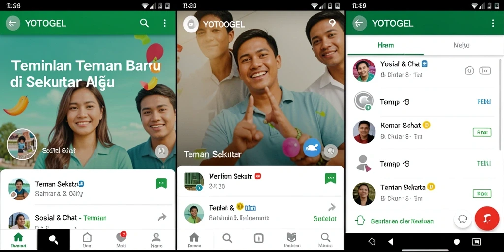 Tampilan antarmuka pengguna YOTOGEL untuk fitur Teman Sekitar.