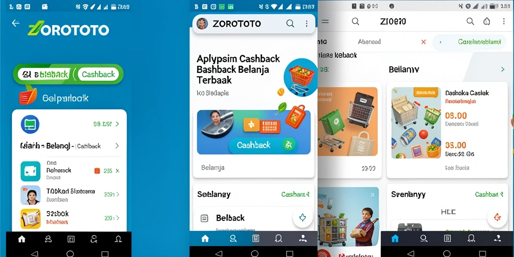Antarmuka aplikasi ZOROTOTO menampilkan penawaran Cashback terbaik.